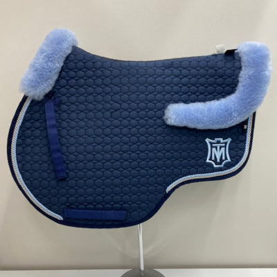 Mattes Eurofit Quilt Jump Saddle Pad Navy with Light Blue Sheepskin Trim