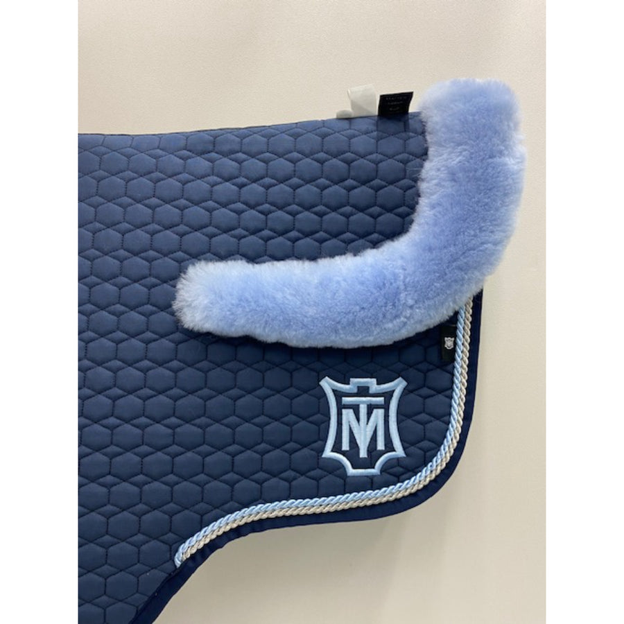 Mattes Eurofit Quilt Jump Saddle Pad Navy with Light Blue Sheepskin Trim