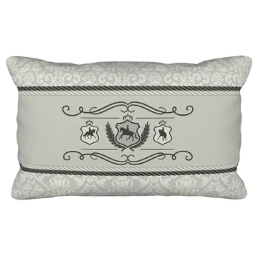 Beaux Chevaux Cushion Taupe Damask 3 Shield