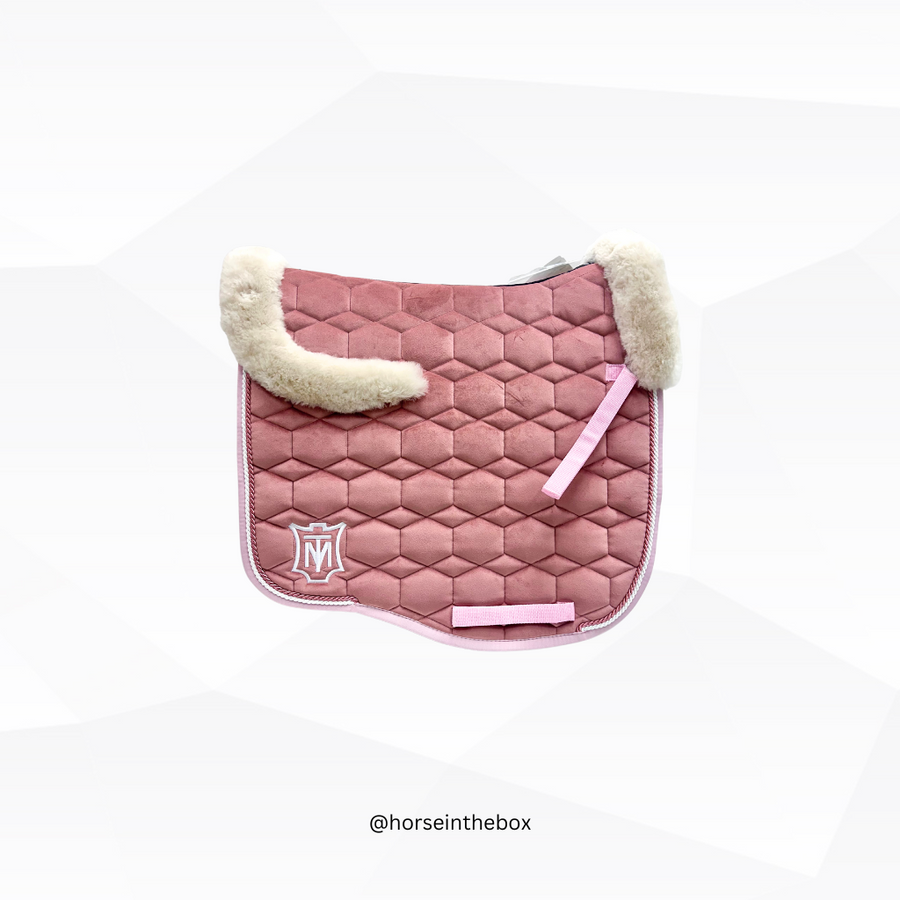 E.A Mattes Eurofit Dressage Saddle Pad Pink Velvet with Linen Fleece Front and Rear Trim