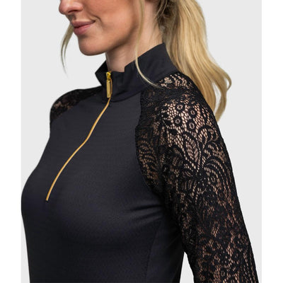 Kastel Denmark Long Sleeve Sunshirt Black Lace with Gold Zip