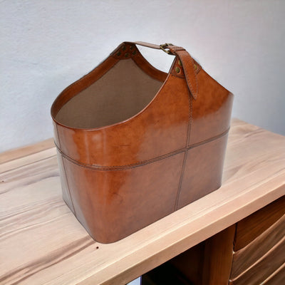 Leather Magazine Basket with Horse Bit