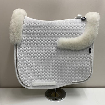 Mattes Dressage Saddle Pad White with Sheepskin trim and White/Silver Piping M