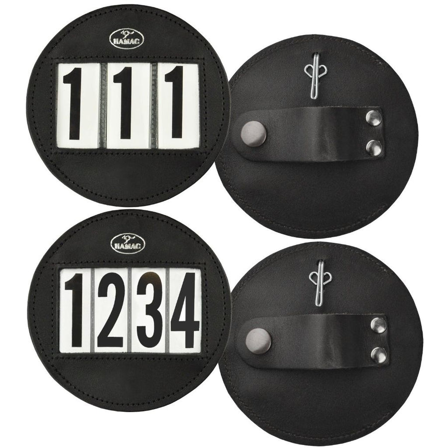 Hamag Leather ROUND Bridle Number Holder Pair of 2 BLACK 4 NUMBER