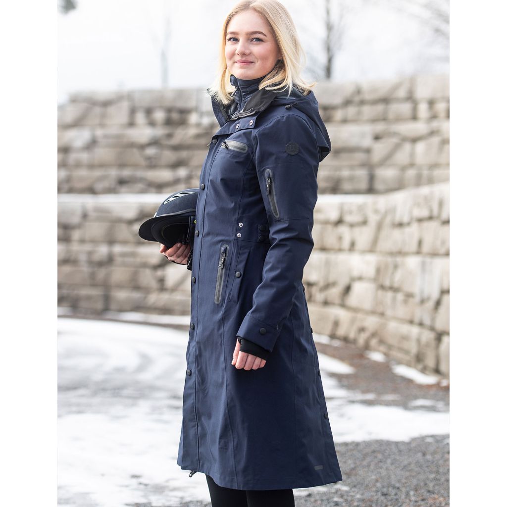 UHIP Mid Length Water Repellent Trench Coat NAVY Horse in the Box